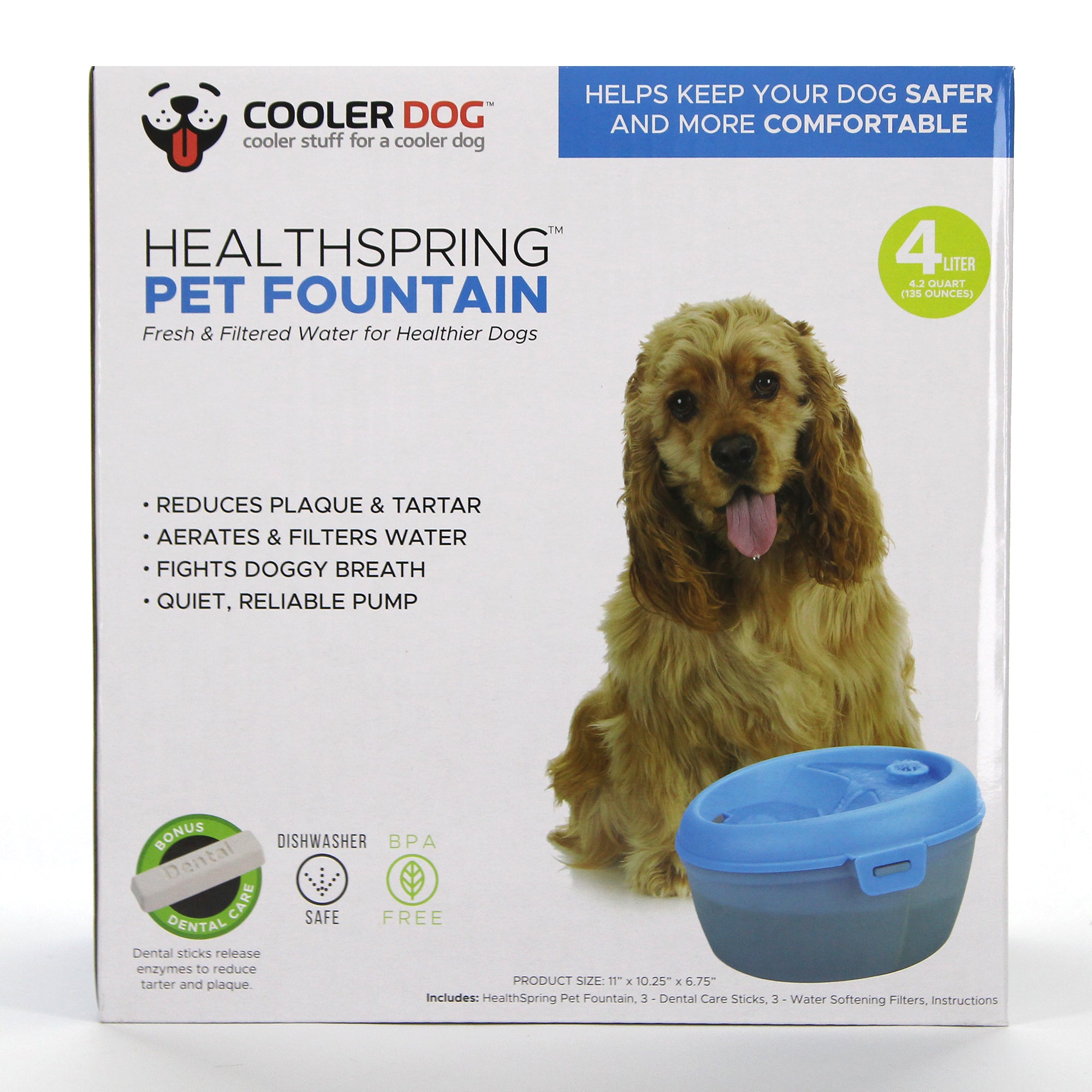CoolerDog Healthspring pet fountain 4 liter, informational packaging