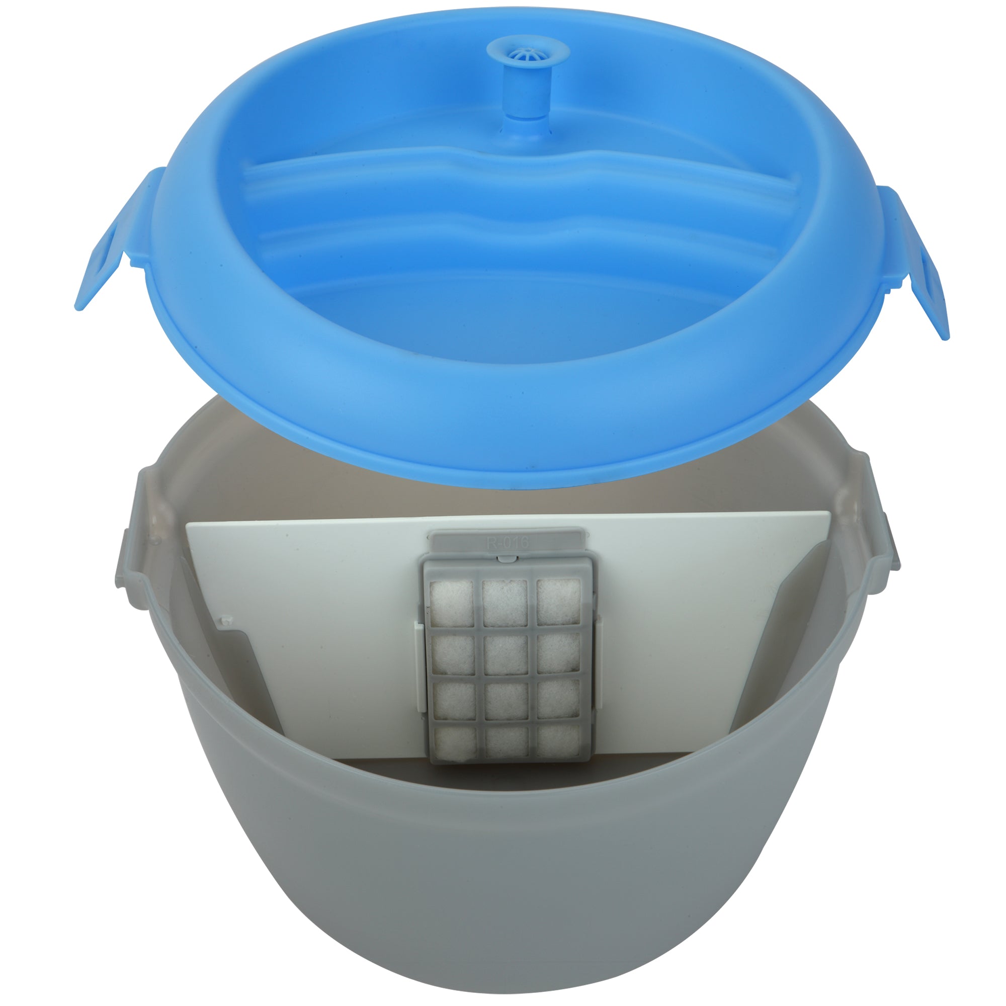 CoolerDog Healthspring pet fountain, open top, showing interior water filter