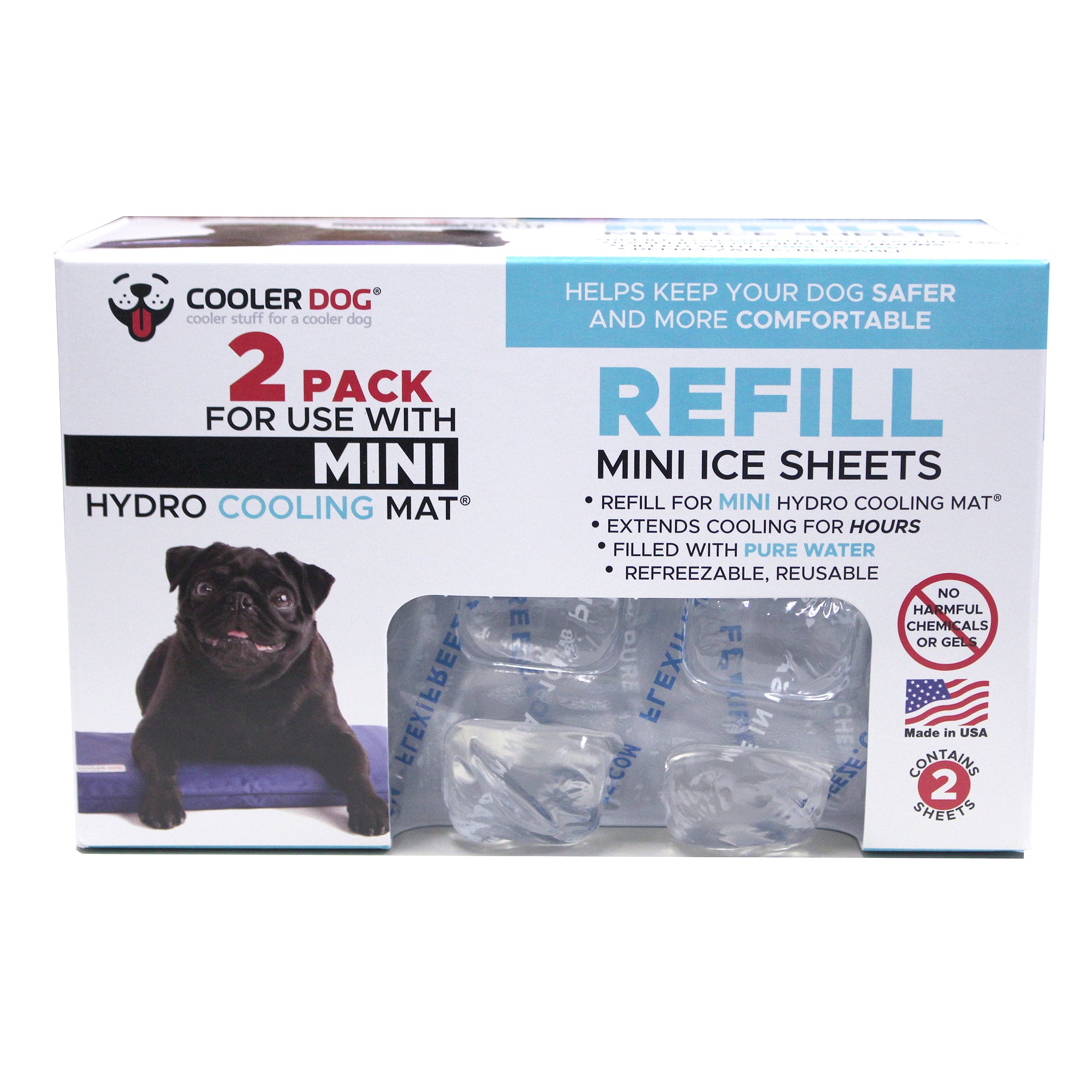 CoolerDog mini hydro cooling mat refill ice sheets fully packaged product