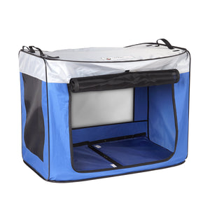 Unfolded CoolerDog Pop-Up Shade Oasis, large, blue/gray, with 2 CoolerDog Hydro Cooling Mats inside