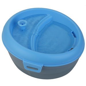 CoolerDog Healthspring pet fountain, 6 liter, blue/gray, top view, water running