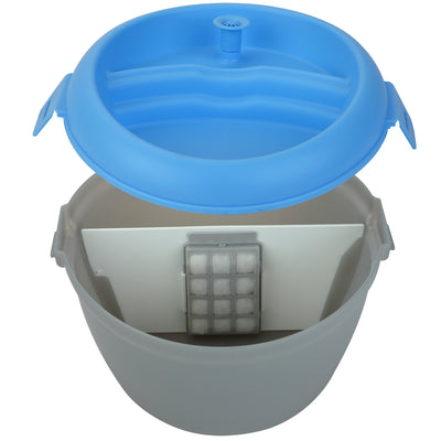 CoolerDog Healthspring pet fountain, open top, showing interior water softener filter