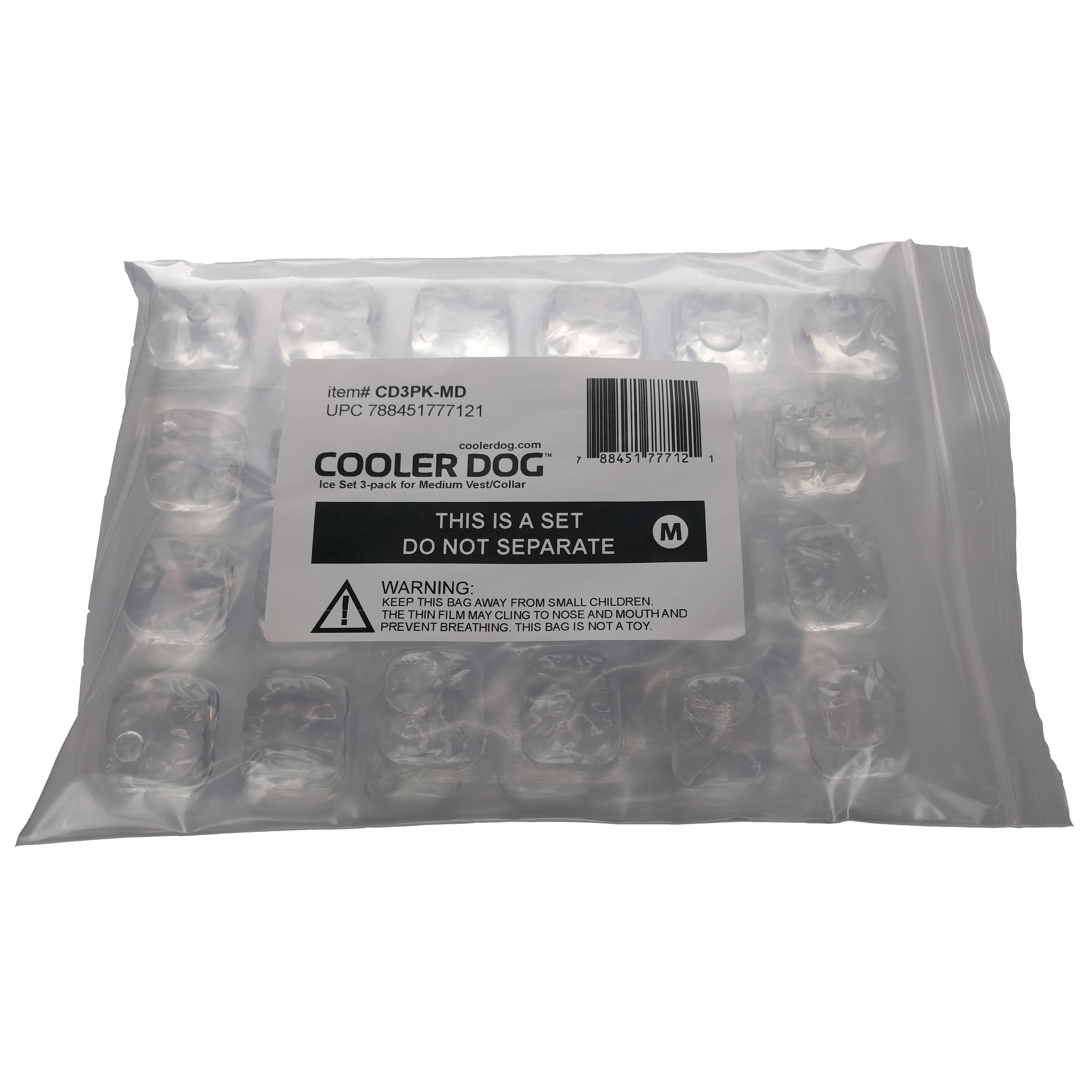 Packaged product of CoolerDog vest/collar refill ice in packaging bag