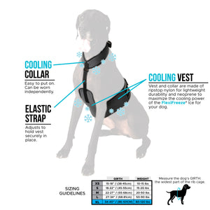 CoolerDog cooling collar and vest, XL, gray, informational graphic