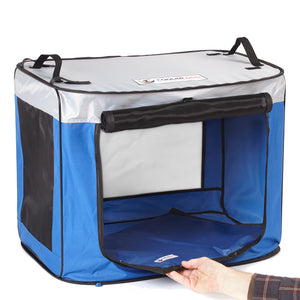 Unfolded CoolerDog Pop-Up Shade Oasis, with CoolerDog Hydro Cooling Mat being placed inside