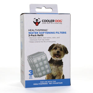 Product packaging for the CoolerDog water softener filters, 3 pack