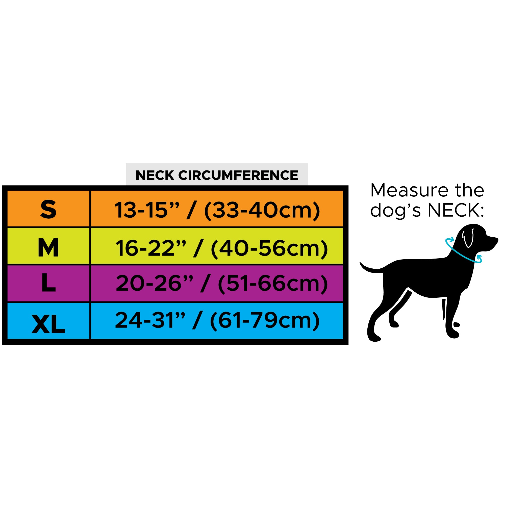 Sizing chart for CoolerDog Hi-Vis collar